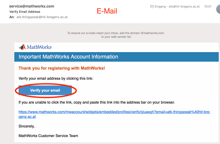 Tingspeak Verify E-Mail