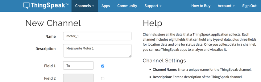 ThingSpeak New Channel